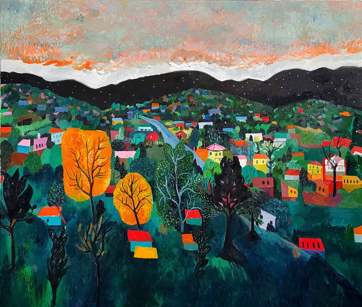 Village by the Flowing Blue