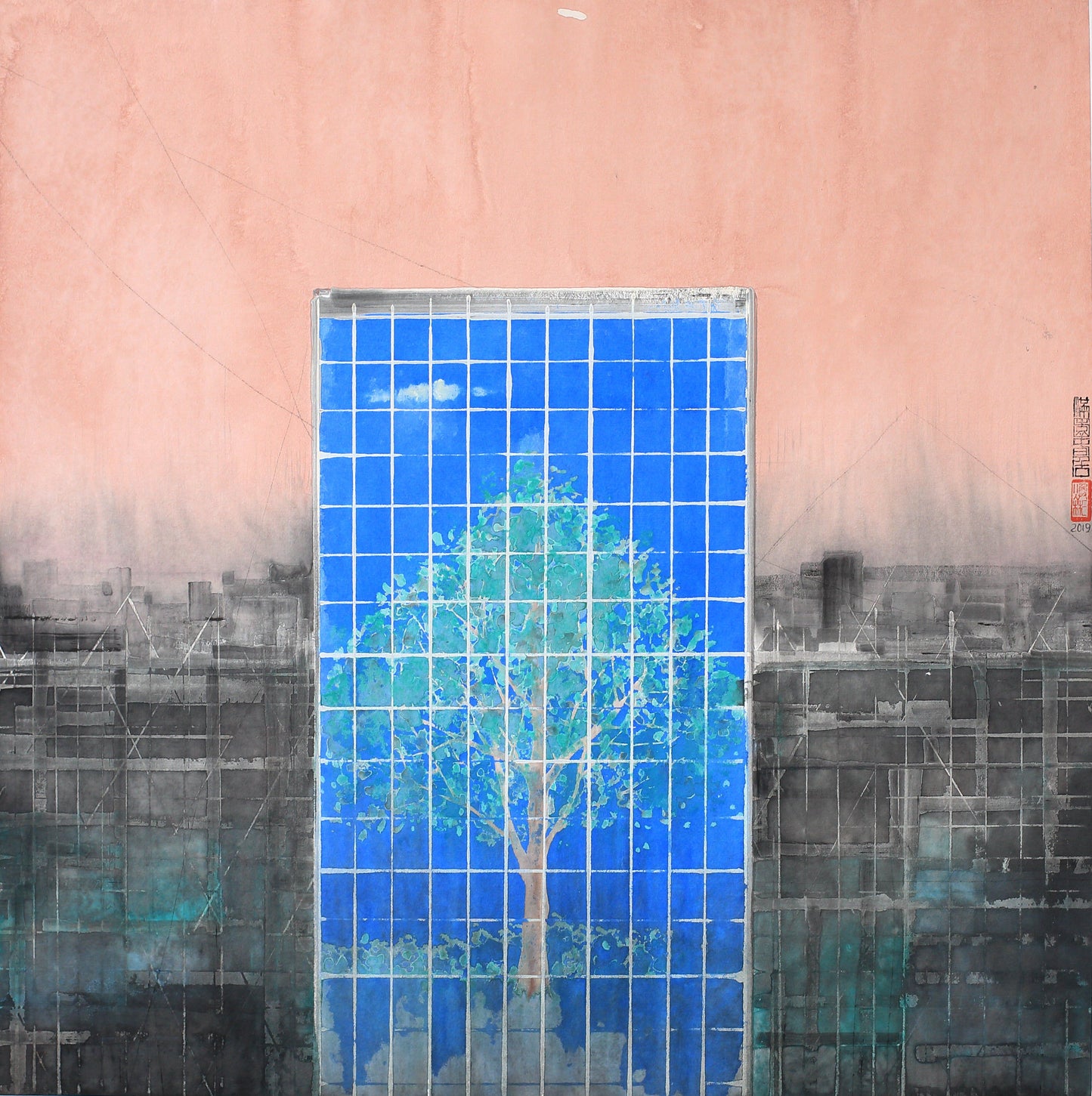 Urban Arbor in Blue Grid